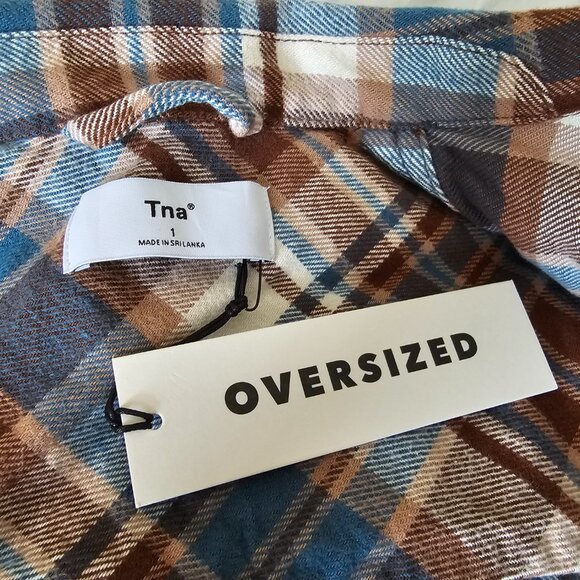 Aritzia TNA Oversized Cotton Plaid Shirt - 2021 - Jorie WHS (Brown/Blue/White) - Picture 12 of 15
